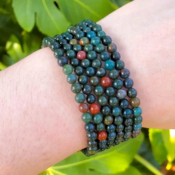 Bloodstone Handmade Bracelet | Natural Crystal Beads, Minimalist Style, Custom Sizing, Spiritual or Self-Care Gift