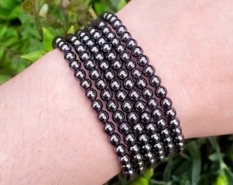 Hematite Handmade Bracelet | Natural Crystal Beads, Minimalist Style, Custom Sizing, Spiritual or Self-Care Gift