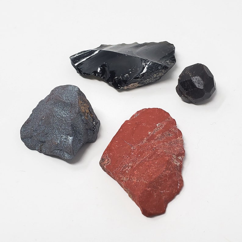 Root Chakra Raw Crystal Set Raw Crystals Crystal Description Card Hematite Garnet Obsidian Red Jasper image 3