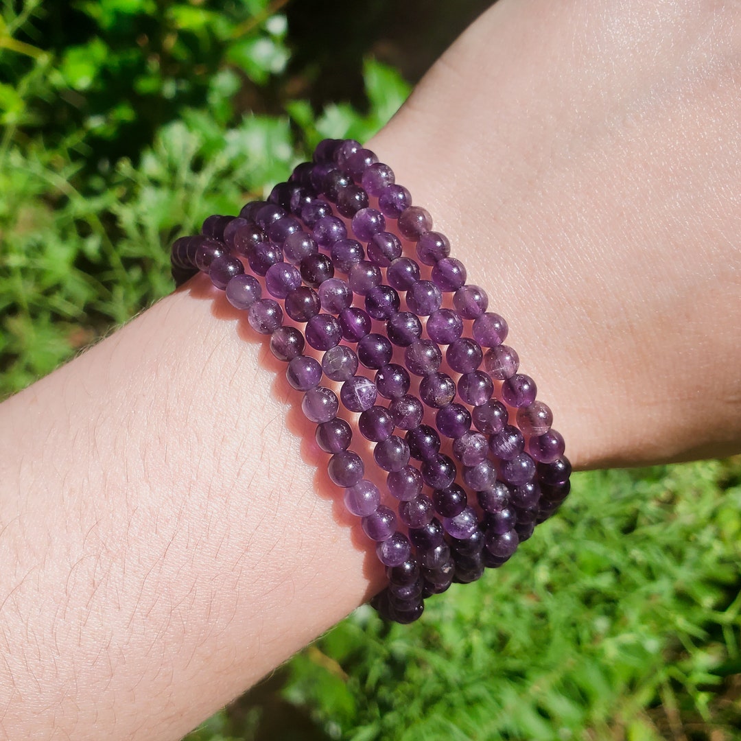 Amethyst Handmade Bracelet Natural Crystal Beads, Minimalist Style