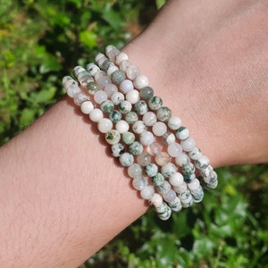 Tree Agate Handmade Bracelet | Natural Crystal Beads, Minimalist Style, Custom Sizing, Spiritual or Self-Care Gift