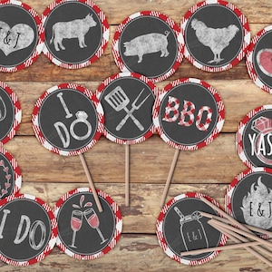 I Do BBQ Bridal Shower Cupcake Toppers, Wedding Shower Cake Topper, Printable Engagement Party Decor Custom Personalized Instant Download Q1