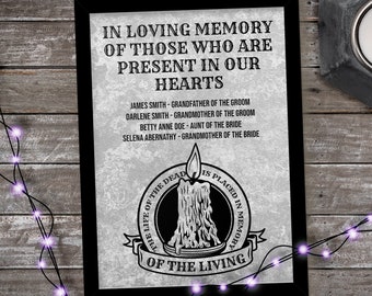 Vintage Wedding Memorial Sign Printable Gothic Reception Table Sign In Loving Memory DIY Halloween Wedding Sign Template Instant Download O1