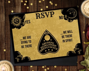 Ouija Board Wedding RSVP Card Printable Vintage Halloween Wedding Invitation Editable Gothic Invitation Template Custom Instant Download O1