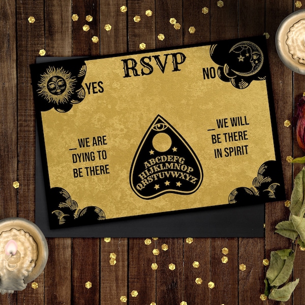 Ouija Board Wedding RSVP Card Printable Vintage Halloween Wedding Invitation Editable Gothic Invitation Template Custom Instant Download O1