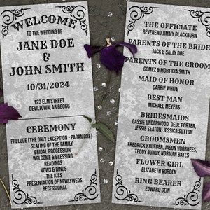 Printable Gothic Wedding Program Vintage Wedding Program Card Witchy Halloween Wedding Ceremony Program Order of Events Instant Download O1