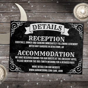 Vintage Wedding Details Card Printable Gothic Witchy Wedding Invitation Suite Editable Black Ouija Board Enclosure Card Instant Download O1