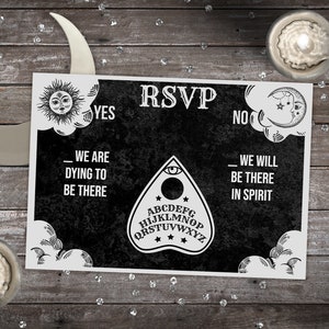 Ouija RSVP Card Printable Halloween Wedding Response Card Editable Gothic Wedding Til Death Vintage Reply Enclosure DIY Instant Download O1