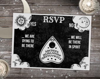 Ouija RSVP Card Printable Halloween Wedding Response Card Editable Gothic Wedding Til Death Vintage Reply Enclosure DIY Instant Download O1