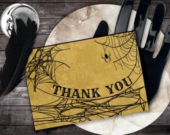 Spider Web Wedding Thank You Card Printable Halloween Card Template Editable DIY Goth Thank You Customizable Engagement Instant Download O1