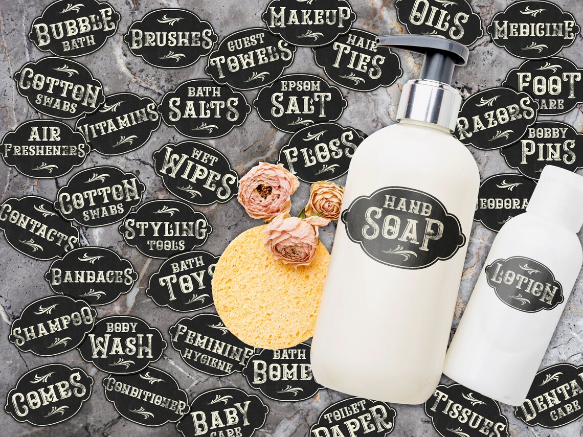 Printable Bathroom Labels Vintage Chalkboard Labels DIY Home - Etsy