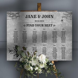 Gothic Wedding Seating Chart Template, Vintage Fall Guest Table Sign, Witchy Halloween Reception Decor, Printable DIY Instant Download O1