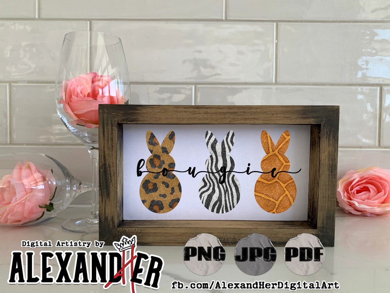 Commercial Use Bougie Bunnies PNG Sublimation JPG and PDF for Print Small Business Animal Print Easter Bunny Spring Printable Wall Art