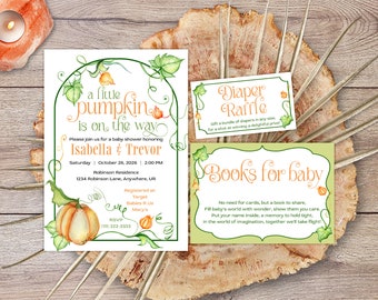 Little Pumpkin Baby Shower Invitation Set, Fall Fairytale Gender Reveal Invitation Suite, Gender Neutral Baby Sprinkle, Instant Download LP1