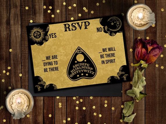 Ouija Board Wedding RSVP Card Printable Vintage Halloween Wedding Invitation Editable Gothic Invitation Template Custom Instant Download O1