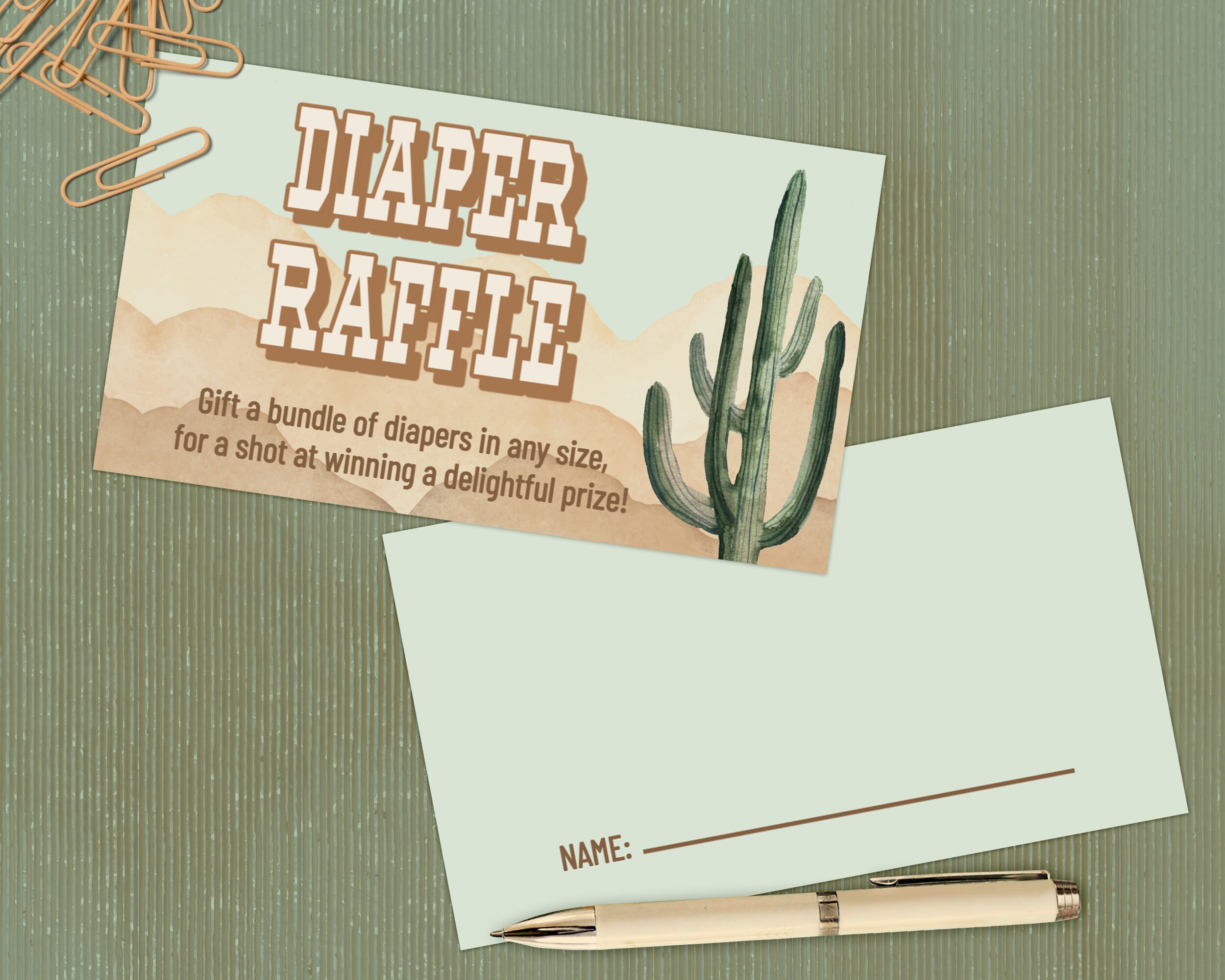 Boho Desert Cactus Southwestern Diaper Raffle Ticket, Printable Rustic ...