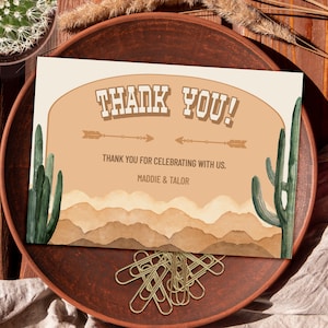 Boho Desert Cactus Southwestern Thank You Card Template, Printable Rustic Ranch Wild West Cowboy Fiesta Folded Note, DIY Instant Download M1