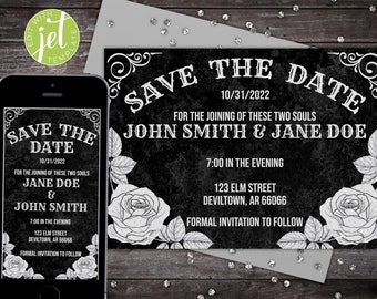 Gothic Witchy Wedding Save The Date Editable Halloween Invitation Printable Ouija Board Invite Custom DIY Vintage Engagement Announcement O1