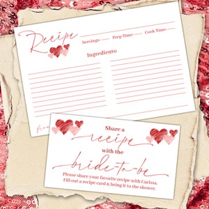 Cheers to Love Bridal Shower Recipe Request Valentine's Day Sweetheart Watercolor Enclosure Card New Year's Printable Instant Download L1