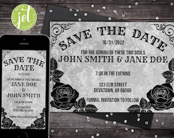 Gothic Wedding Save The Date Printable Invitation DIY Editable Ouija Board Invitation Suite Vintage Halloween Engagement Announcement O1