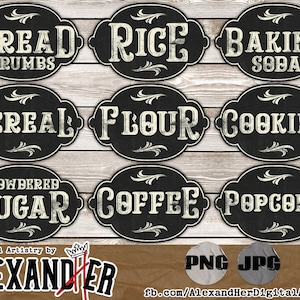 Set 1 of Vintage Chalkboard Style Pantry Labels, Farmhouse Decals, Chalk Lettering Decals, Organization JPG, PNG Food Pantry Stickers, Vinyl