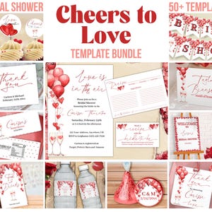 Cheers to Love Bridal Shower Decor Bundle, Printable Engagement Party Invitation Set, NYE Toast Custom Wedding Template Instant Download L1