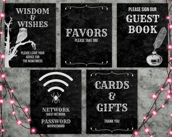 Gothic Reception Sign Vintage Wedding Table Signs Printable Favor Sign Guest Book Halloween Witchy Wedding Sign Decor Instant Download O1