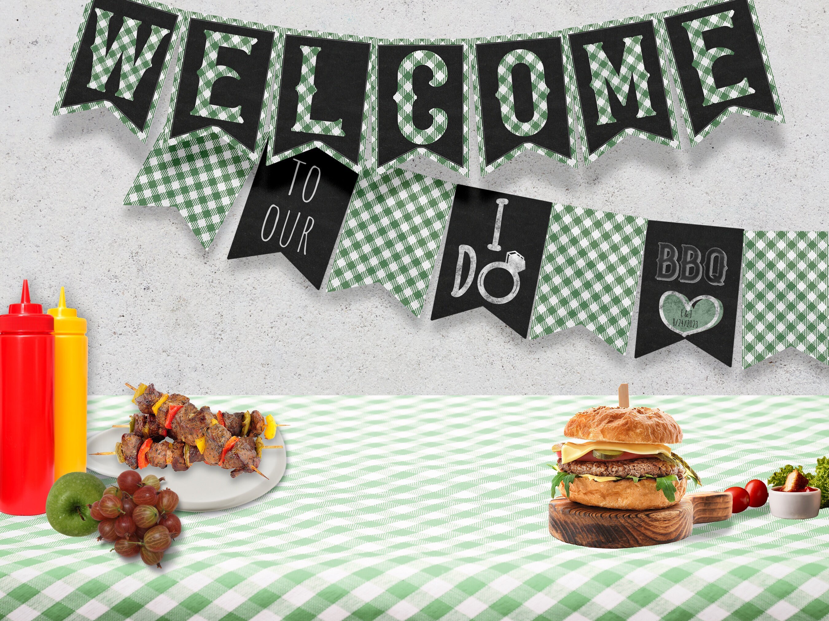 I Do BBQ Bridal Shower Bunting Engagement Welcome Banner Printable Green Wedding Shower Decorations Shower Garland Instant