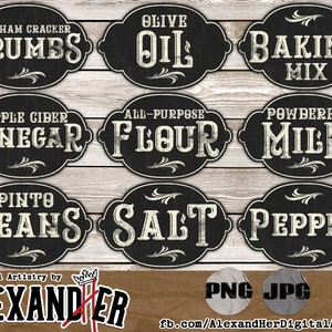 Set 2 - Vintage Chalkboard Pantry Labels, Printable Farmhouse Decals, Home Organization, DIY Pantry Stickers, Kitchen Labels, Pantry Decals