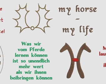 Embroidery file set "Horses" including horse passport cover