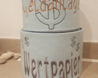 Embroidery files for the toilet roll "Securities" and "Investment"