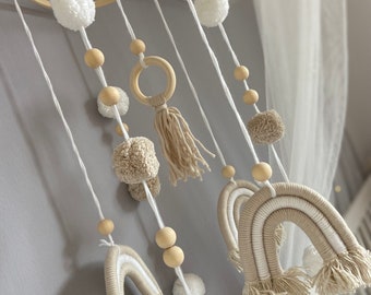 Mobile Macrame Baby Geburt Babyzimmer Spielzeug Wanddeko Wandbehang Deckendecke Wickeltisch Regenbogen beige sand occa