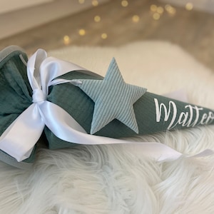 Sac pour frères et sœurs Sac de maternelle Sac d'école Petit sac en mousseline Mint Star cousu à partir de tissu avec nom