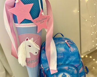 34/ Unicorn school cones INCL name sugar bag pony horse school cone girls sewn