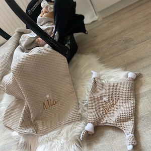 Waffle pique fleece baby blanket birth blanket cuddly blanket blanket babysafe birth blanket with name personalized blanket christening gift baby