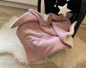 Waffle lpique teddy baby blanket birth blanket teddy cuddly blanket blanket with name personalized blanket christening gift baby