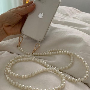 Mobile phone case with pearl necklace carabiner iPhone mobile phone chain pearls and Galaxy mobile phone wedding wedding jewelry pearls