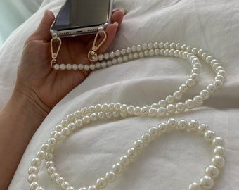 Handyhülle mit Perlenkette Karabiner iphone Handy Kette Perlen und Galaxy Handy Hochzeit Wedding Schmuck Perlen