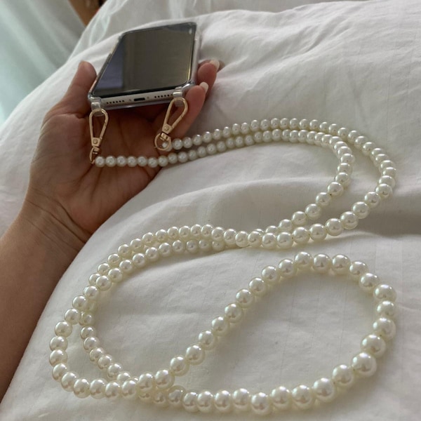 Étui de téléphone portable avec collier de perles mousqueton iPhone chaîne de téléphone portable perles et téléphone portable Galaxy mariage bijoux de mariage perles