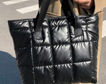 Shopper black handbag bag tote bag with shoulder strap