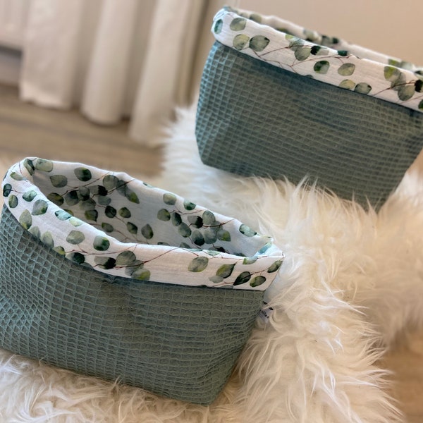 Set of 2 Utensilo Basket wafflelpique Storage Eucalyptus Muslin Baby Baby Room Changing Table