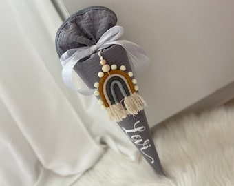 Sibling cone, kindergarten cone, small school cone, muslin, rainbow sewn from fabric, school cone with name