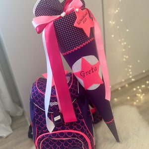 20/ Cônes scolaires INCL Nom Inscription scolaire cône de sucre cousu à partir de tissu avec nom fille cône scolaire ergoba pour filles rose violet