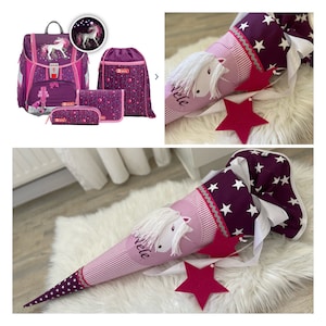 4 / Unicorn school cones INCL name sugar bag school cone school bordeaux pony horse girl sewn