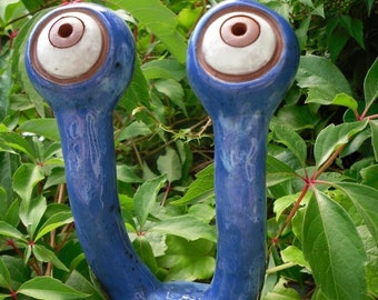 Ceramic eyes stem eyes made of ceramic, frost-proof, unique, blue large garden decoration, garden spy