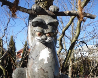 Chat tigré gris en céramique, décoration de jardin à suspendre antigel