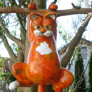 Cat ceramic orange red, hanging frost-proof, handmade image 1