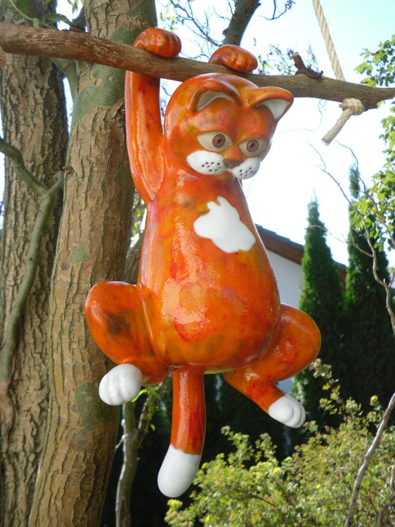 Cat ceramic orange red, hanging frost-proof, handmade image 6