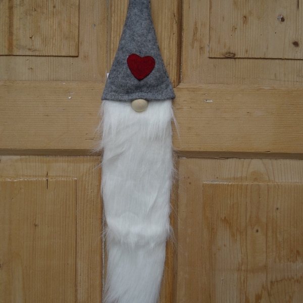 Deko Wichtel mit Bart zum Aufhängen, graue Mütze, Weihnachten, Länge 54 cm
