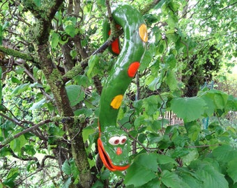 Tree snake made of ceramic, for hanging, frost-proof, unique, green, garden decoration